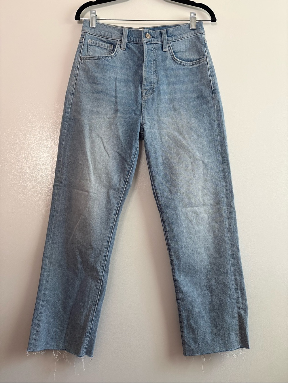 7 For All Mankind Easy Straight Ankle Jeans High Rise Light Wash Blue Size 25